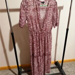 Who What Wear Burgundy Paisley Midi Dress